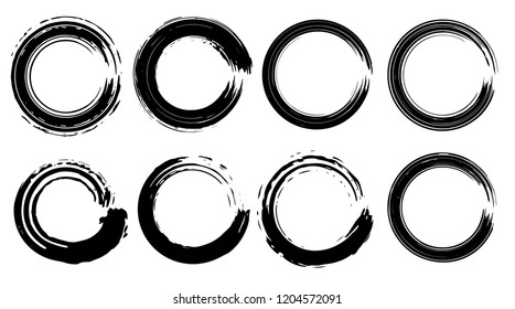 Grunge vector circles set. Dry brush paint strokes