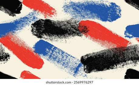 Grunge vector creative seamless pattern with brush strokes. Red, blue, black seamless pattern for printing brochure, poster, print, textile, magazines, sport wear. Grunge modern design background.