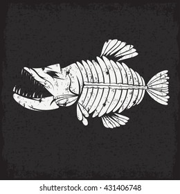 grunge vector design template of aggressive tropical fish skeleton