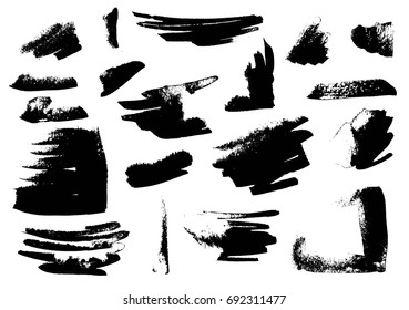 Grunge Vector Distressed Black Modern Textured Dry Brush Stroke. set