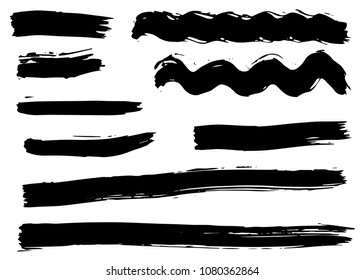 Grunge vector dry brush strokes set. Isolated on white background. Hand drawn collection