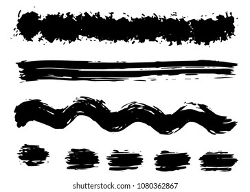 Grunge vector dry brush strokes set. Isolated on white background. Hand drawn collection