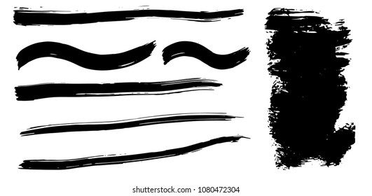 Grunge vector dry brush strokes set. Isolated on white background. Hand drawn collection