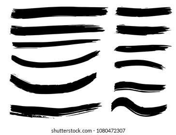 Grunge vector dry brush strokes set. Isolated on white background. Hand drawn collection