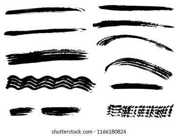Grunge vector dry brush strokes set. Isolated on white background. Hand drawn collection