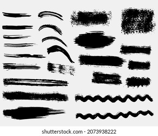 Grunge los trazos de pincel de pintura seca vectorial. Aislado sobre fondo blanco. Colección dibujada a mano
