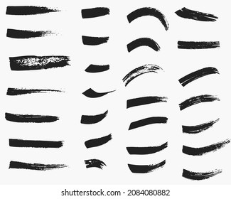 Grunge vector dry paint brush strokes. Isolated on white background. Hand drawn collection