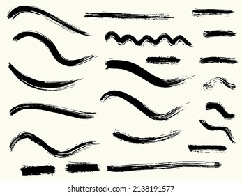 Grunge vector dry paint brush strokes. Isolated, hand drawn collection
