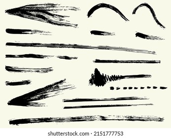 Grunge vector dry paint brush strokes. Isolated, hand drawn collection