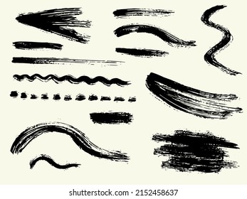 Grunge vector dry paint brush strokes. Isolated, hand drawn collection