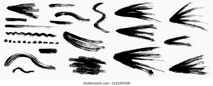 Grunge los trazos de pincel de pintura seca vectorial. Colección aislada, dibujada a mano