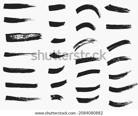 Grunge vector dry paint brush strokes. Isolated on white background. Hand drawn collection