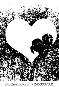 Grunge vector element - love and emotions - heart with kissing couple - design element - feelings and trust