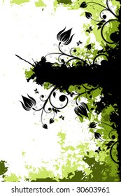 Grunge vector floral background with butterfly and copyspace