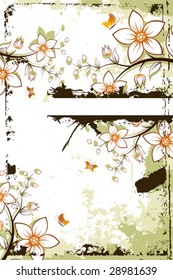 Grunge vector flower background with butterfly and copyspace