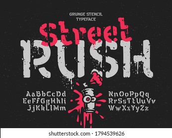 Grunge vector font with dripping paint noisy effect