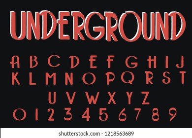 Grunge vector  font. Letters and numbers