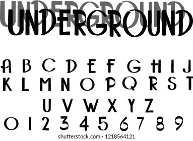 Grunge vector  font. Letters and numbers. Grunge style alphabet