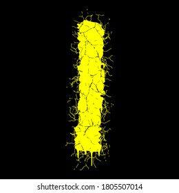 Grunge el tipo de letra vectorial.Letra amarilla con grietas y tatuajes en el fondo negro.