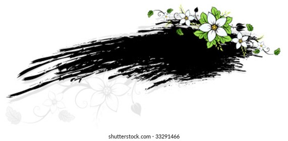 Grunge Vector frame AD with spring flowers and leaves