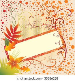 Grunge vector frame background with colorful Autumn Leafs. Thanksgiving (From my big "FLORAL BACKGROUND")