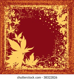 Grunge vector frame background with colorful Autumn Leafs. Thanksgiving (From my big "FLORAL BACKGROUND")