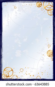 Grunge vector frame with gold gears