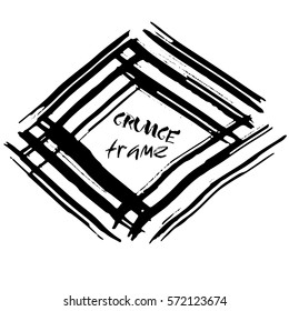 Grunge vector frame. Ink dry brush background. Hand drawn texture. Vector illustration.