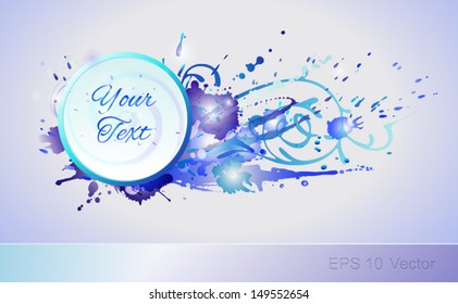 Grunge vector frame with ink splashes. Drip splatter paint, colorful horizontal border with place for text