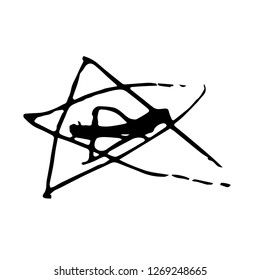 Grunge vector hand drawing of black and white star isolated on white in childish style.