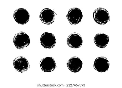 Grunge vector hand drawn collection of paintbrush circles or round spots