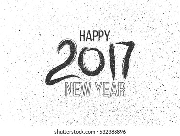 Grunge vector Hand drawn lettering on white background. New Year greeting 2017. Watercolor blots of paint like winter snowing.