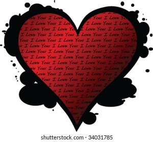 Grunge Vector Heart filled with the words I love you
