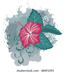 Grunge vector hibiscus flower