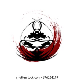 Grunge vector illustration of abstract flower over paint splash
flat icon, logo.