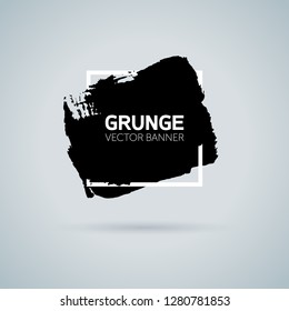 Grunge vector illustration background. Art graphics shapes elements. Brush paint ink stroke design over square frame.