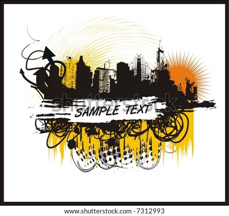 grunge vector illustration with city silhoutte