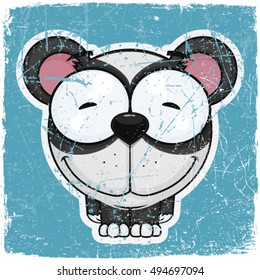 Grunge vector illustration of cute cartoon panda.