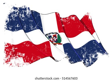 Grunge Vector Illustration of a Dominican Republic waving flag. All elements neatly organized. Texture, Lines, Shading & Flag Colors on separate layers for easy editing.