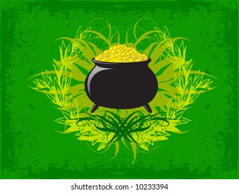 grunge vector illustration of st. patricks gold pot