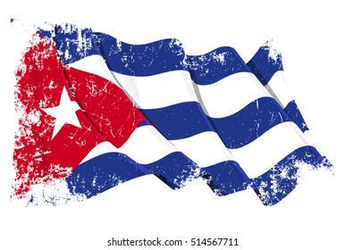 Grunge Vector Illustration of a waving Cuban flag. All elements neatly organized. Texture, Lines, Shading & Flag Colors on separate layers for easy editing.