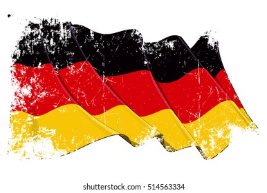 Grunge Vector Illustration of a waving German flag. All elements neatly organized. Texture, Lines, Shading & Flag Colors on separate layers for easy editing.