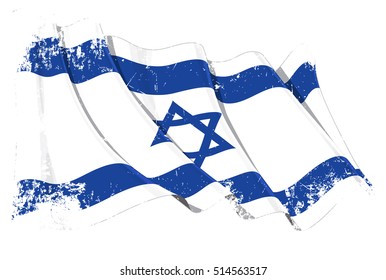 Grunge Vector Illustration of a waving Israeli flag. All elements neatly organized. Texture, Lines, Shading & Flag Colors on separate layers for easy editing.