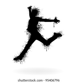 Grunge vector illustration, young man jumps on a white background