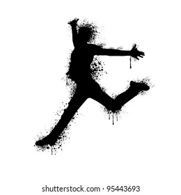 Grunge vector illustration, young man jumps on a white background