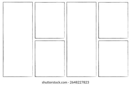 Grunge vector ink hand painted brush stroke frame. Monochrome grunge background. Retro vintage style background. Abstract texture background. Rectangle, square frame isolated on white background. 
