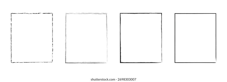 Vetor grunge tinta pintado à mão pincel traçado quadro. Fundo grunge monocromático. Fundo estilo vintage retrô. Retângulo, quadro quadrado isolado no plano de fundo branco. EPS 10
