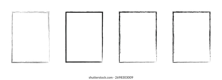 Marco de trazo de pincel pintado a mano de tinta de Vector grunge. Fondo grunge monocromo. Fondo de estilo vintage retro. Rectángulo, marco cuadrado aislado sobre fondo blanco. EPS 10