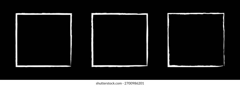 Grunge vector ink hand painted brush stroke frame. Monochrome grunge background. Retro vintage style background. Rectangle, square frame isolated on white background. EPS 10