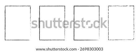 Grunge vector ink hand painted brush stroke frame. Monochrome grunge background. Retro vintage style background. Rectangle, square frame isolated on white background. EPS 10